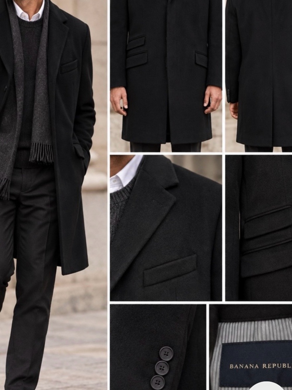 Banana Republic Black Men's Pea Coat Wool-Blend XL. Brand new with tags